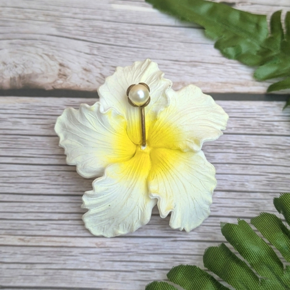 West Germany Hibiscus Floral & Pearl Brooch